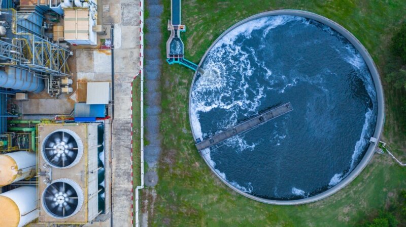 aerial view water treatment tank with waste water