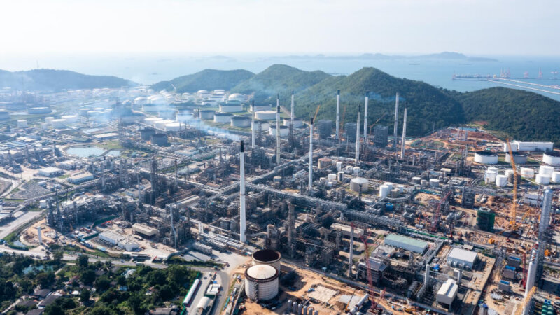 aerial view oil gas chemical tank with oil refinery plant business industry power energy chemical barrel transportation thailand 1